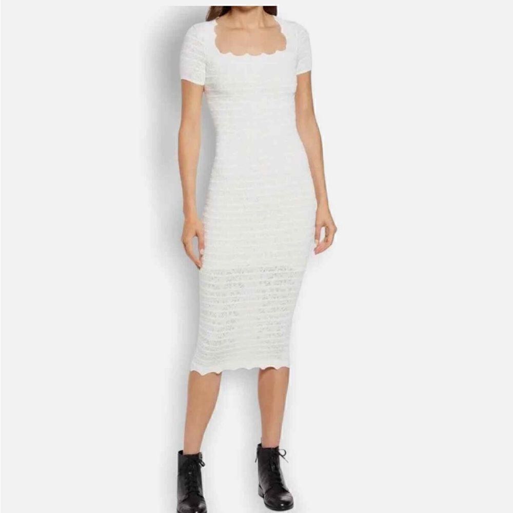 All Saints NWT Lace Body-con Short Sleeve Square Neck Midi Dress In Off White XS